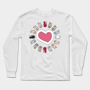 Cats Circle Heart Valentine Long Sleeve T-Shirt